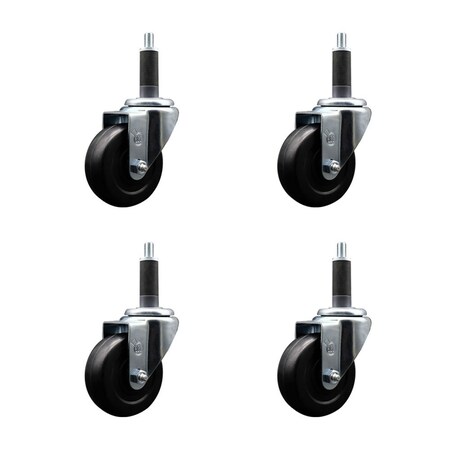 Service Caster 3.5'' SS Hard Rubber Wheel Swivel 1'' Expanding Stem Caster Set, 4PK SCC-SSEX20S3514-HRS-1-4